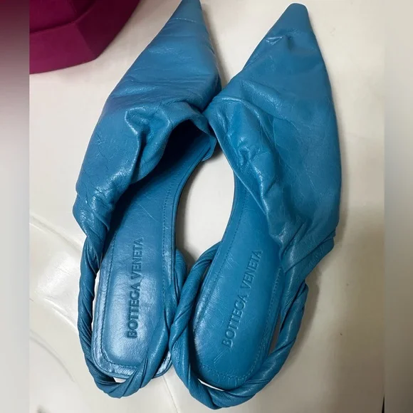 Bottega Veneta Point Leather Slingback Flats Blue - Picture 1 of 4